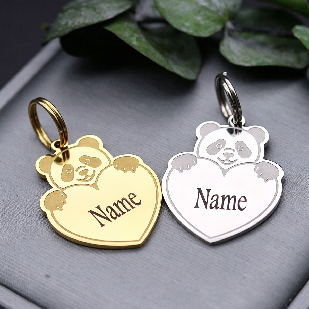 Car Accessories Name - Schattig dierenpanda-hart sleutelhanger met gepersonaliseerde naam,